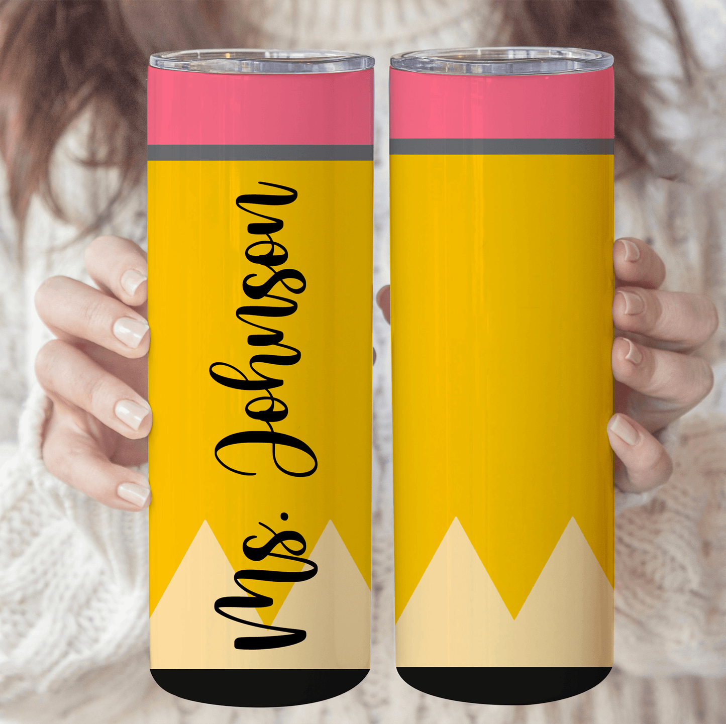 Custom Pencil Tumbler - Personalized Custom 20oz Skinny Tumbler Cup - Personalized Custom Youth T Shirt - Back To School/ First Day Of School, Loving, Funny Gift for Teacher, Kindergarten, Preschool, Pre K, Paraprofessional