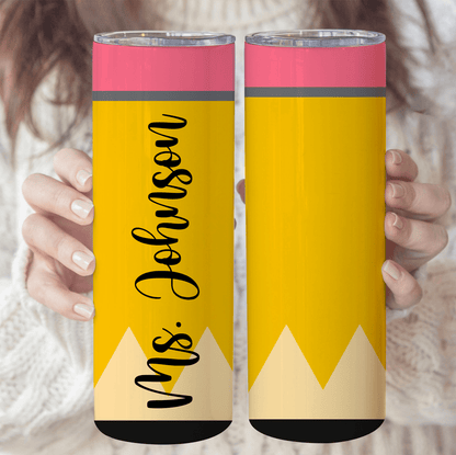 Custom Pencil Tumbler - Personalized Custom 20oz Skinny Tumbler Cup - Personalized Custom Youth T Shirt - Back To School/ First Day Of School, Loving, Funny Gift for Teacher, Kindergarten, Preschool, Pre K, Paraprofessional
