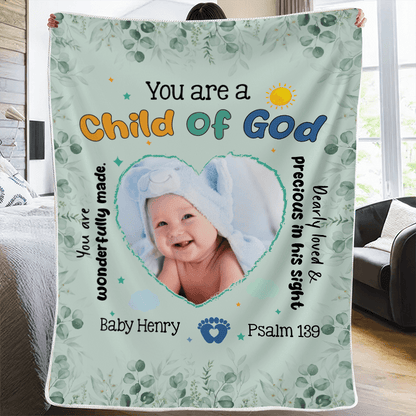 Customized Newborn Photo Blanket, Personalized Gift with Name & Picture - You Are A Child Of God | New Infant, Baby Girl, Boy, Granddaughter, Grandson
