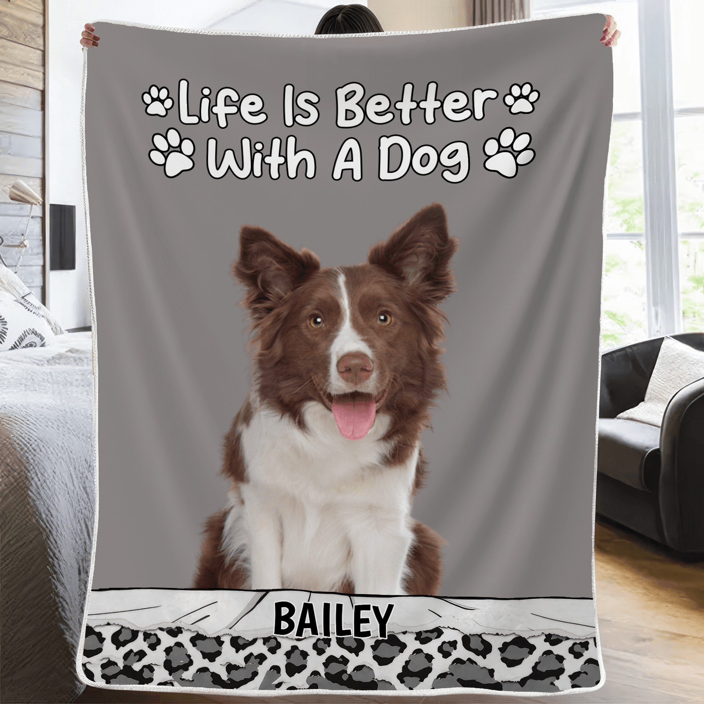 Custom Photo Life Is Better With Dog Cat | Personalized Gift for Dog/Cat Lovers, Pet Lovers, Dog Mom, Cat Mom, Dog Dad, Cat Dad | Blanket
