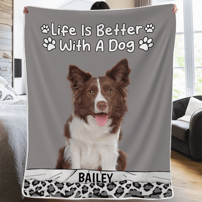 Custom Photo Life Is Better With Dog Cat | Personalized Gift for Dog/Cat Lovers, Pet Lovers, Dog Mom, Cat Mom, Dog Dad, Cat Dad | Blanket