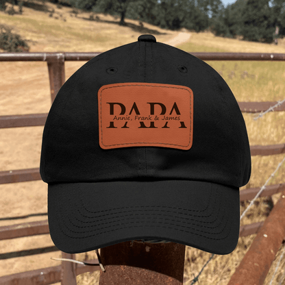 Custom Kids Name Dad Hat for Papas - Personalized Leather Patch Hat, Dad and Kids Trucker Hat - Father's Day Gift for Daddy, Dada, Grandpa