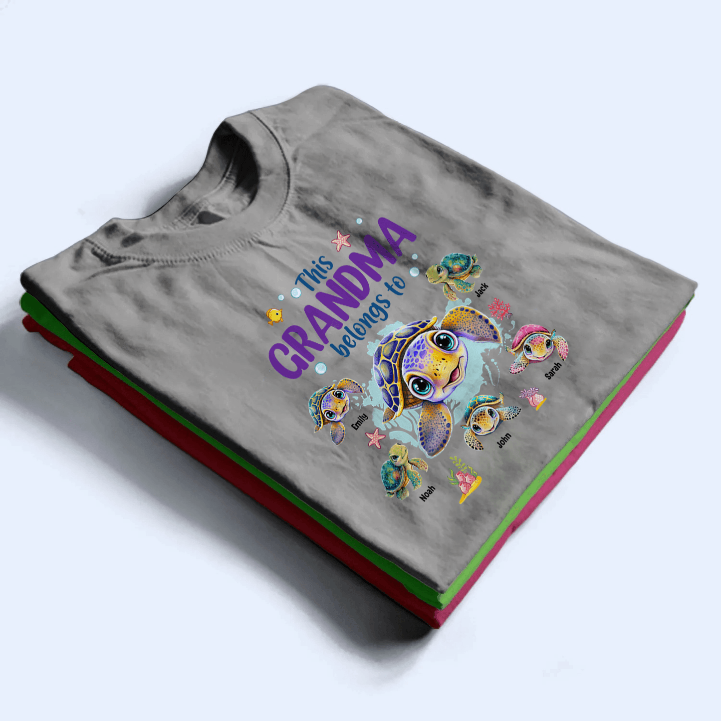 This Grandma Belongs To Summer Turtles - Personalized Custom T Shirt - Gift for Grandma/Nana/Mimi, Mom, Wife, Grandparent