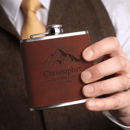 Established Father - Family Personalized Custom Hip Flask - Father's Day, Birthday Gift For Dad, Grandpa