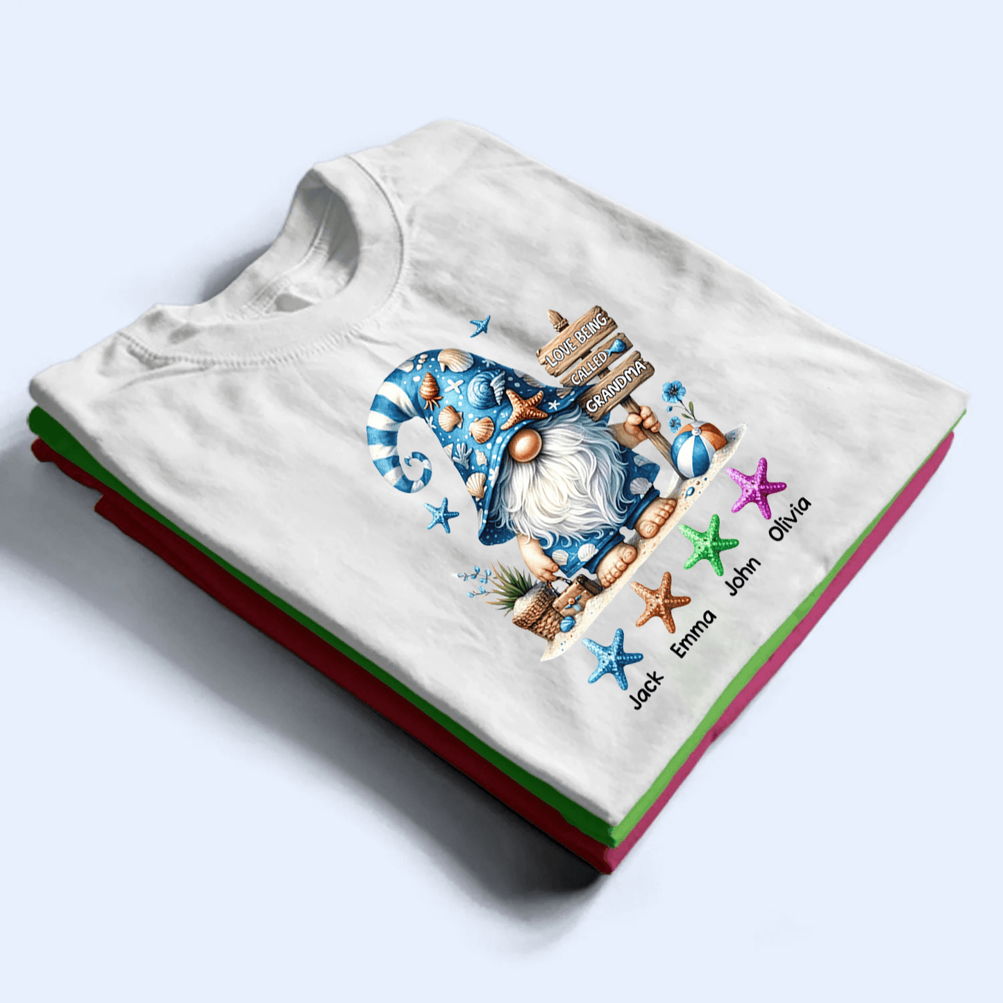 Starfish Gnome Summer Grandma - Personalized Custom T Shirt - Summer Gift for Grandma/Nana/Mimi, Mom, Wife, Grandparent
