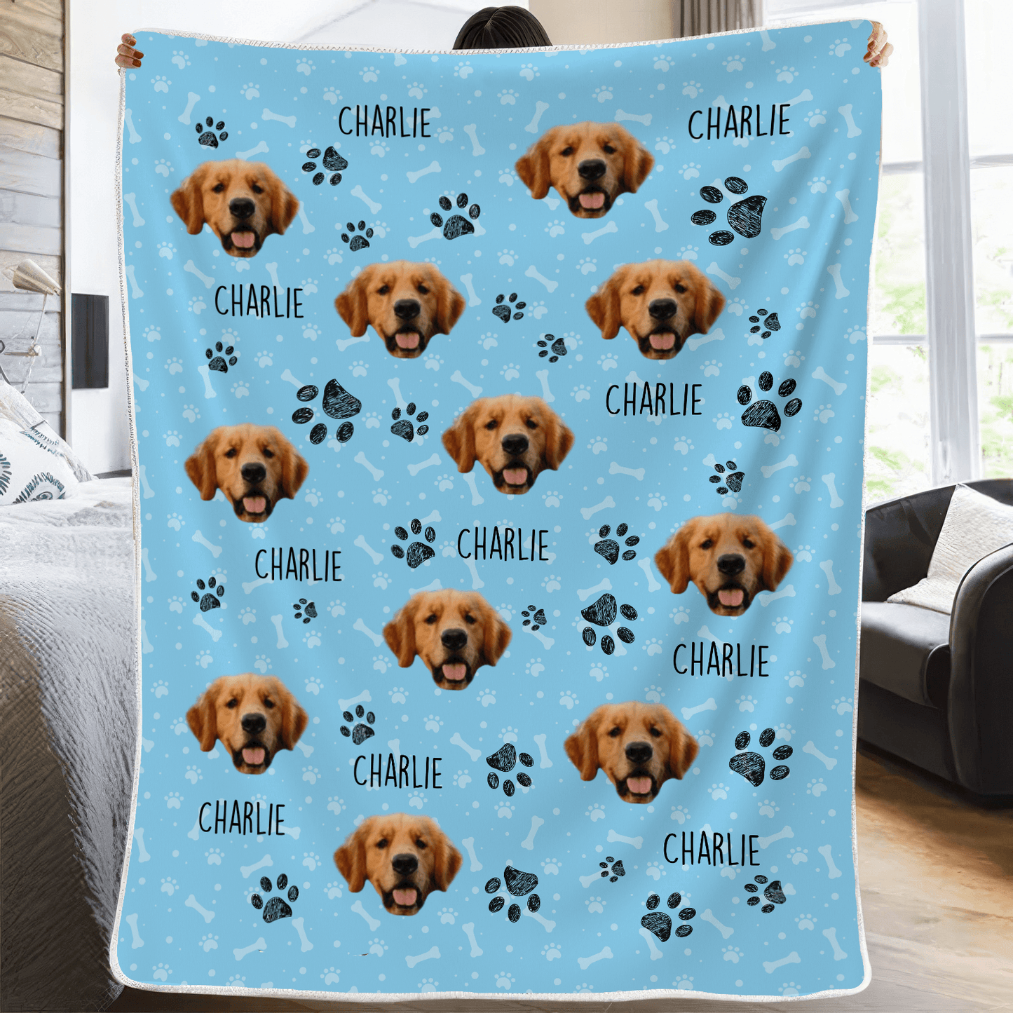 Custom Photo Colorful Upload Pet Image | Personalized Gift for Dog/Cat Lovers, Pet Lovers, Dog Mom, Cat Mom, Dog Dad, Cat Dad | Blanket