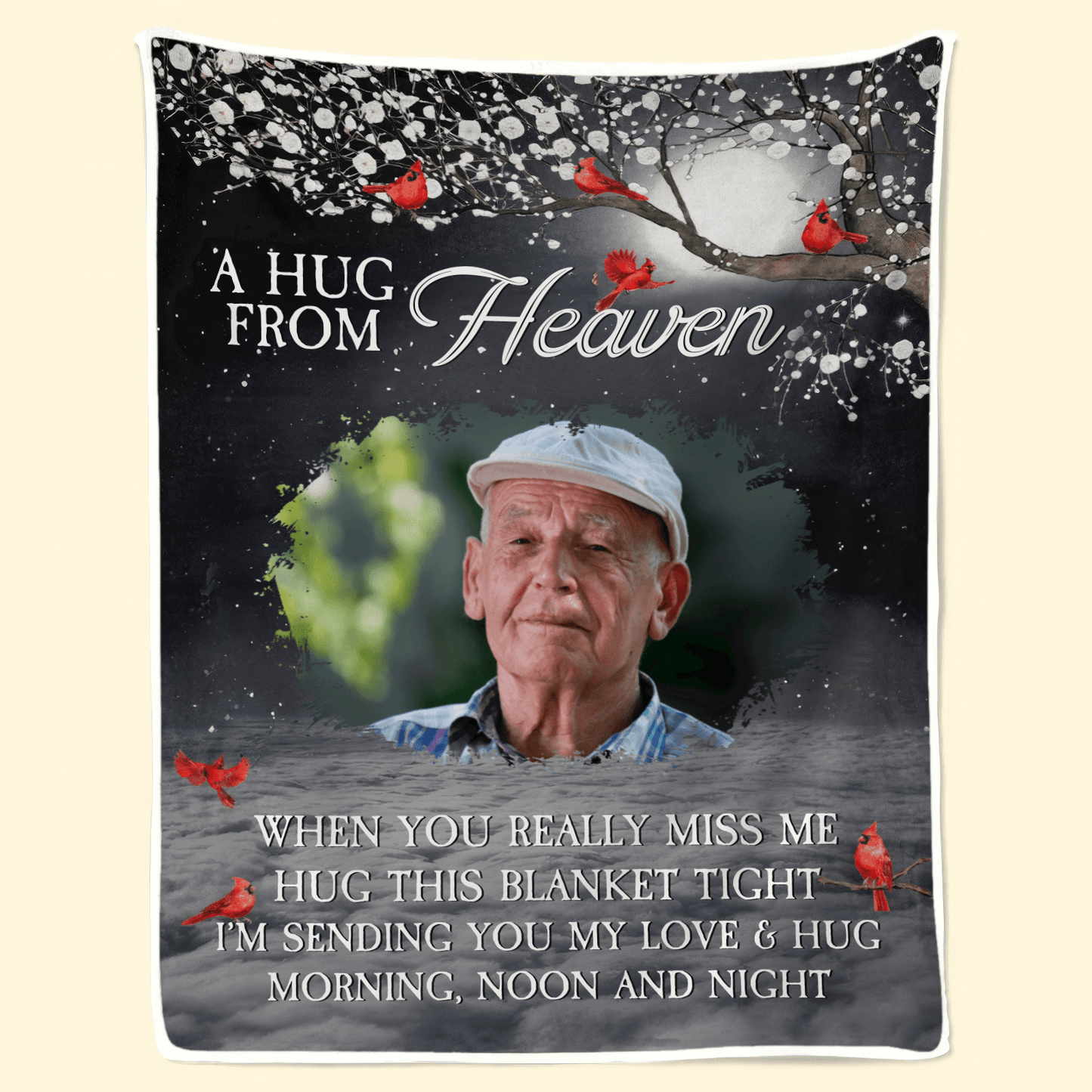 Custom Photo A Hug From Heaven | Memorial Sympathy Personalized Gift for Family Members, Grandma, Grandpa, Dad, Mom, Daughters, Sons | Blanket