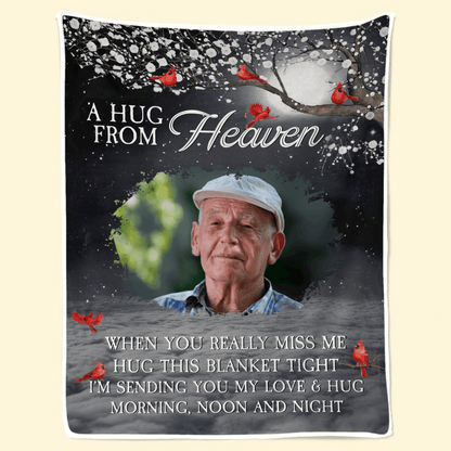 Custom Photo A Hug From Heaven | Memorial Sympathy Personalized Gift for Family Members, Grandma, Grandpa, Dad, Mom, Daughters, Sons | Blanket