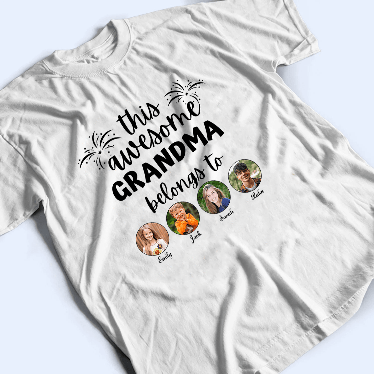 Custom Photo This Awesome Grandma Belongs To - Personalized Custom T Shirt - Gift for Grandma/Nana/Mimi, Mom, Wife, Grandparent