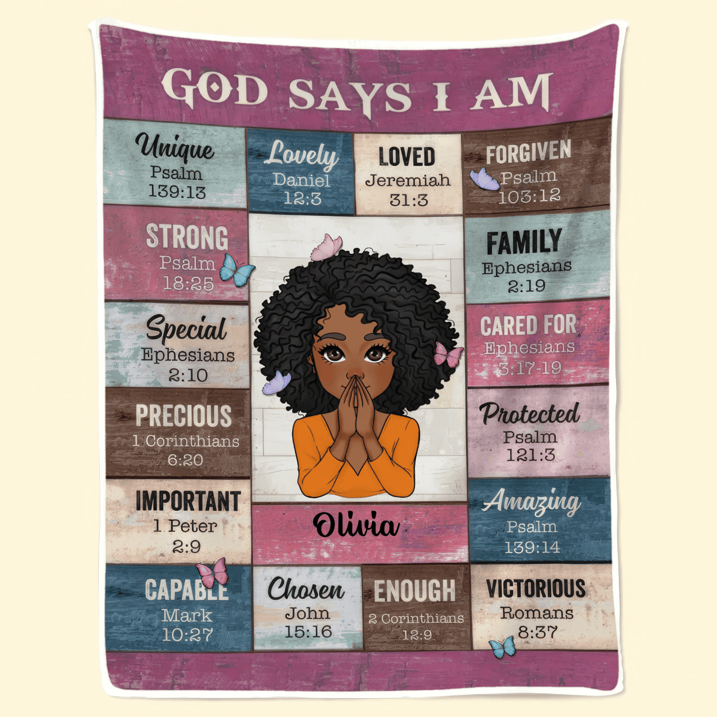 God Says I Am - Custom Blanket - Personalized Gift for Christian Girl, Woman, Sister, Mother, Friend, Wife, Girlfriend or Black History, African American