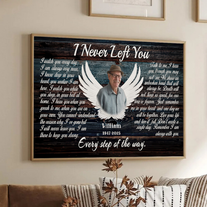 Loss of Dad, Husband - Custom Photo Angel Wings I Never Left You - Memorial Gift - Personalized Canvas For Family Members
