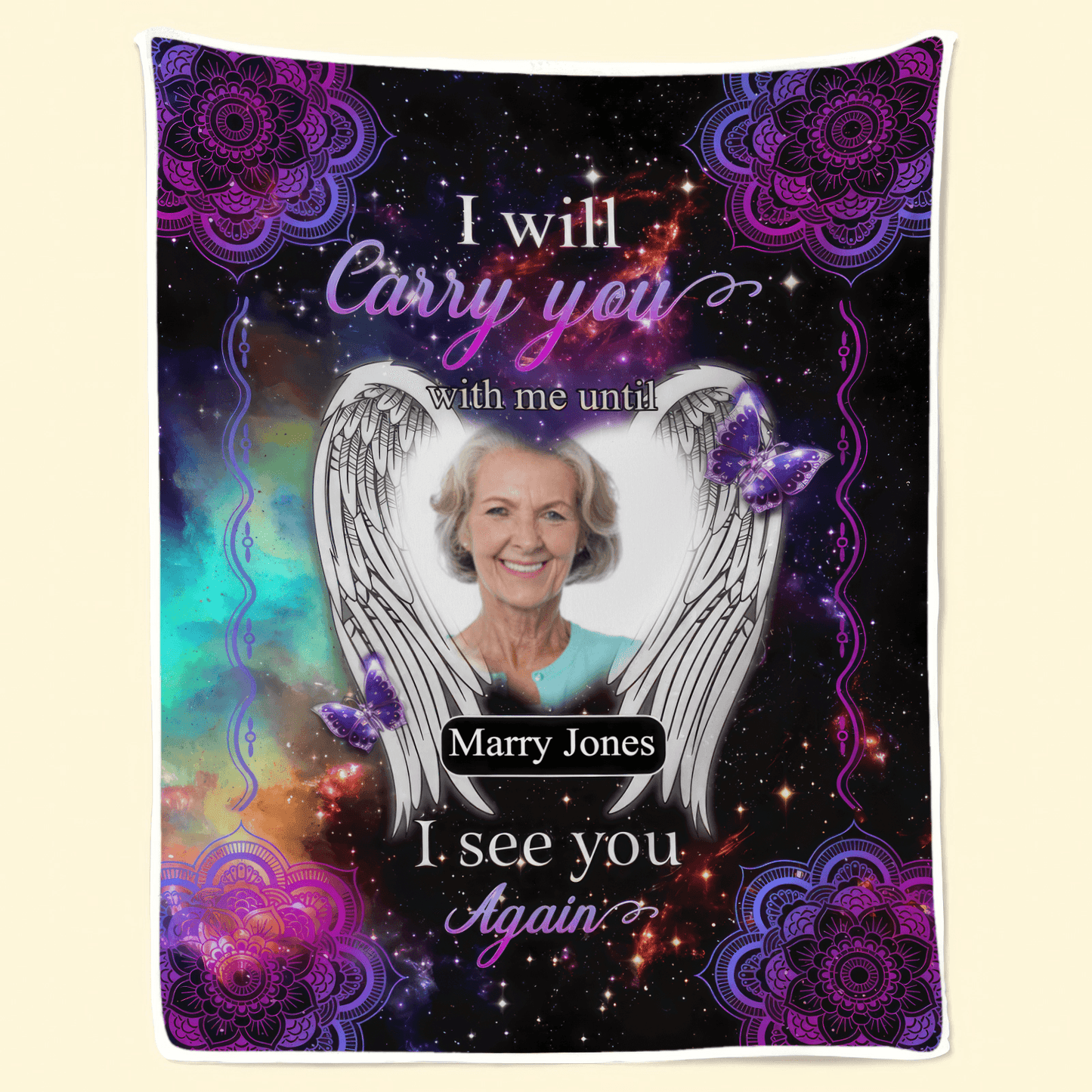 Custom Photo Memorial Until I See You Again | Sympathy Personalized Gifts for Family Members, Grandma, Grandpa, Dad, Mom, Daughters, Sons | Blanket