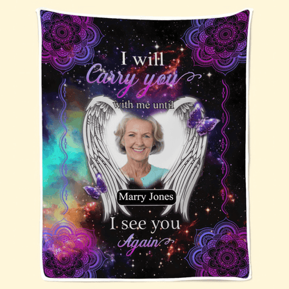 Custom Photo Memorial Until I See You Again | Sympathy Personalized Gifts for Family Members, Grandma, Grandpa, Dad, Mom, Daughters, Sons | Blanket