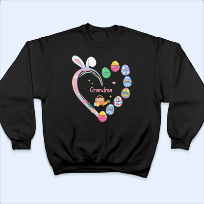 Grandma Easter Heart With Grandkids Bunny - Personalized Custom T Shirt - Easter, Birthday, Loving, Funny Gift for Grandma/Nana/Mimi, Mom, Wife, Grandparent