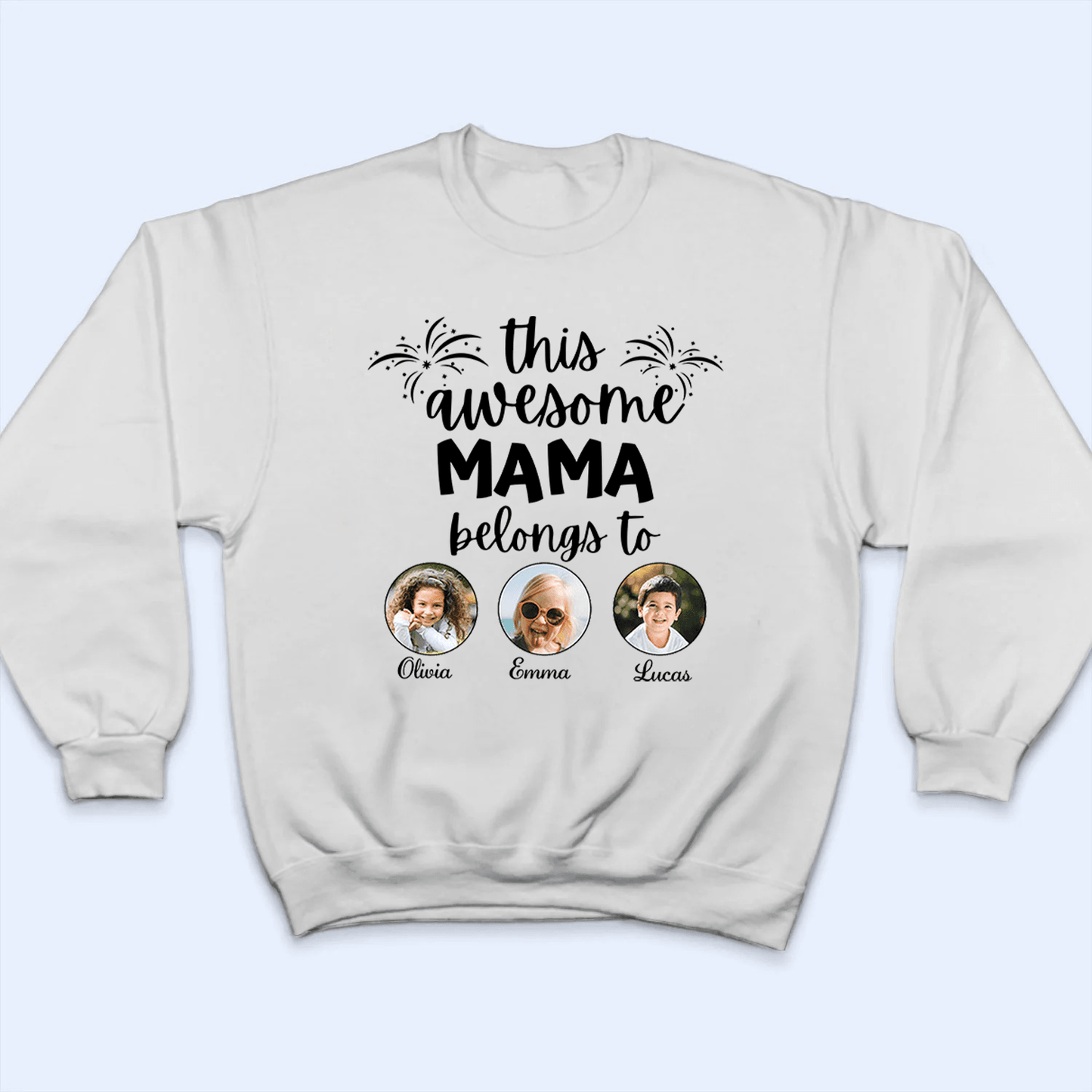 Custom Photo This Awesome Mama Belongs To - Personalized Custom T Shirt - Gift for Grandma/Nana/Mimi, Mom, Wife, Grandparent