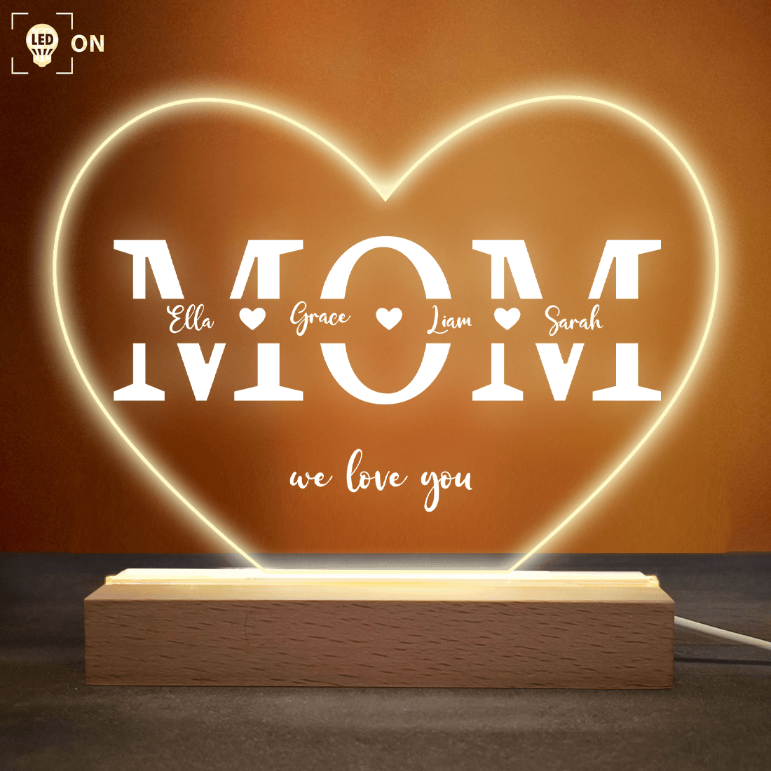 Mom We Love You - Acrylic Plaque Led Lamp - Personalized Gift for Mom - Mother's Day Gift