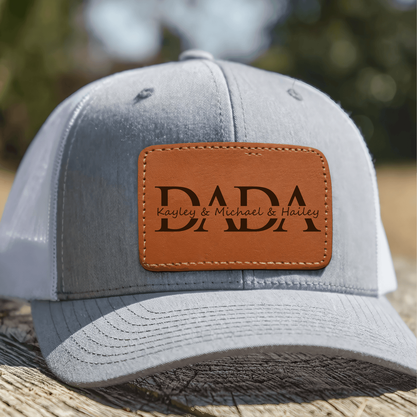 Custom Kids Name Dad Hat for Dadas - Personalized Leather Patch Hat, Dad and Kids Trucker Hat - Father's Day Gift for Dad, Papa, Grandpa, Daddy, Dada
