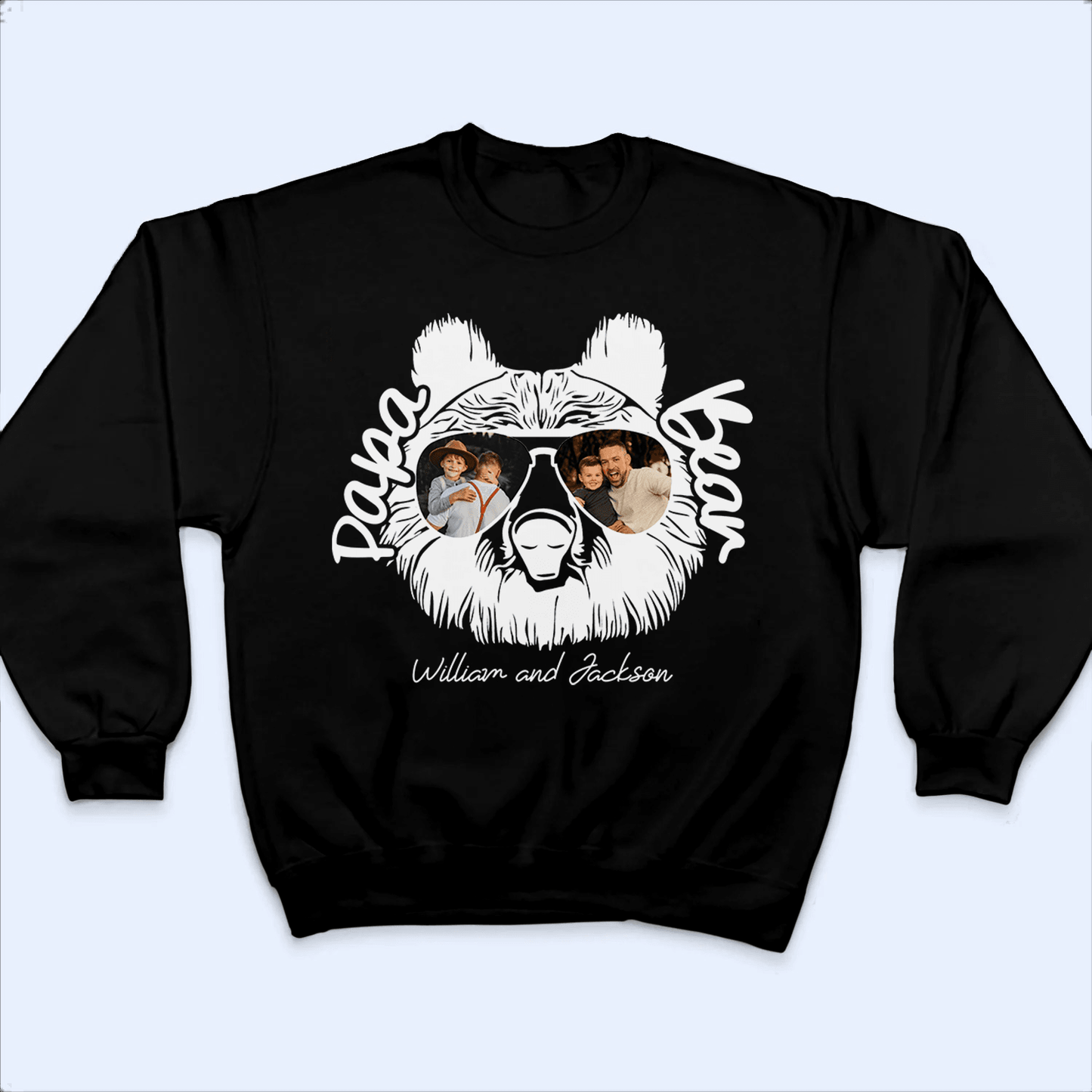Custom Photo - Papa Bear Sunglasses - Funny Fathers Day Personalized Custom T Shirt - Birthday, Loving, Funny Gift for Grandfather/Dad/Father, Husband, Grandparent