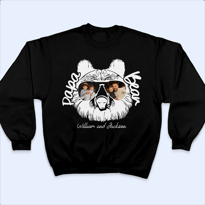 Custom Photo - Papa Bear Sunglasses - Funny Fathers Day Personalized Custom T Shirt - Birthday, Loving, Funny Gift for Grandfather/Dad/Father, Husband, Grandparent