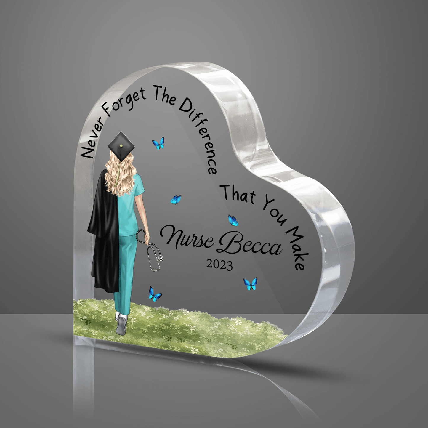 Nursing Graduation - Custom Heart-shaped - Personalized Gift for Female Nurse, CNA, Healthcare, Registered RN, Retirement