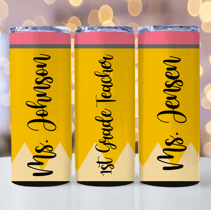 Custom Pencil Tumbler - Personalized Custom 20oz Skinny Tumbler Cup - Personalized Custom Youth T Shirt - Back To School/ First Day Of School, Loving, Funny Gift for Teacher, Kindergarten, Preschool, Pre K, Paraprofessional
