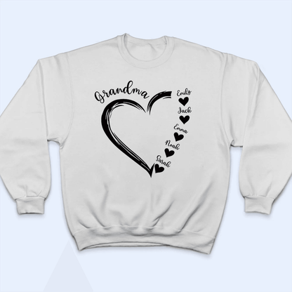 Grandma Sweet Heart With Grandkids Name - Personalized Custom T Shirt - Birthday, Loving, Funny Gift for Grandma/Nana/Mimi, Mom, Wife, Grandparent