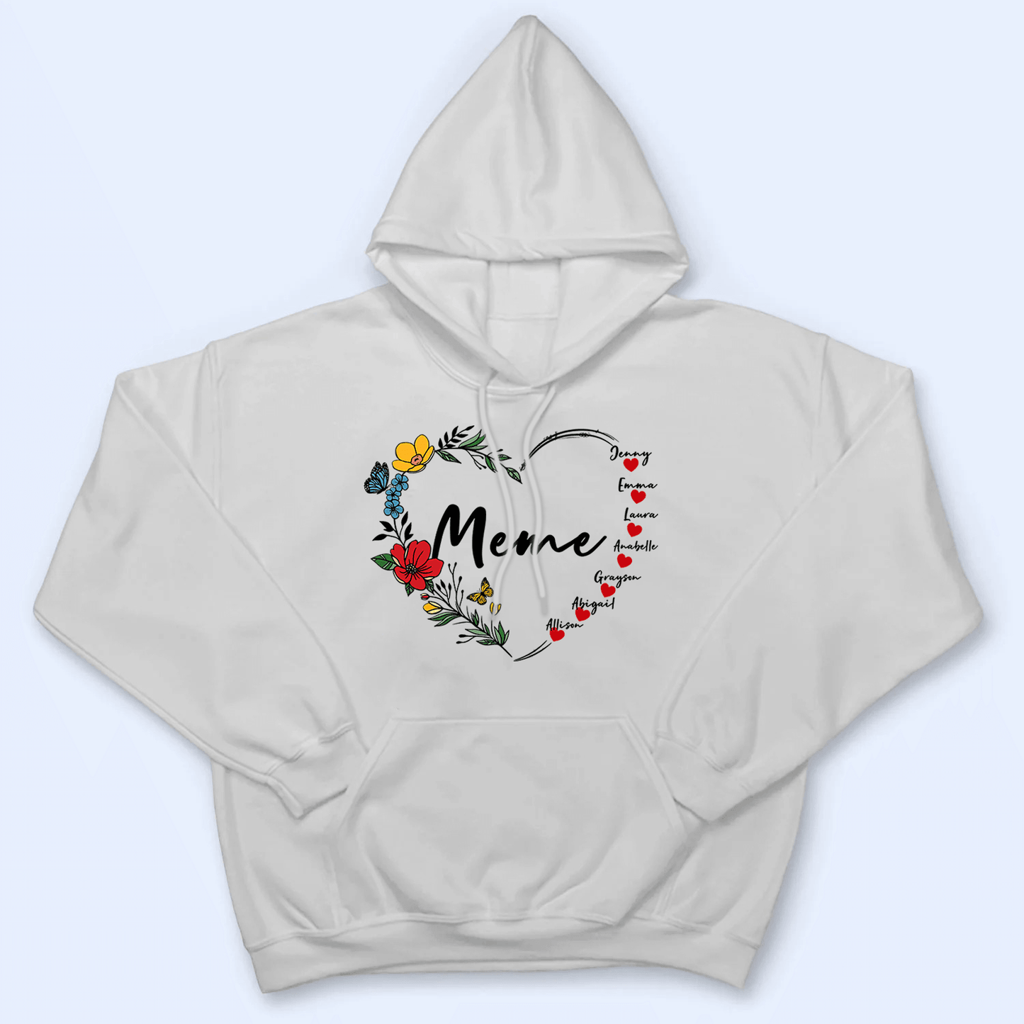 Floral Flower Wreath Valentines Day Hearts - Personalized Custom T Shirt - Gift for Grandma/Nana/Mimi, Mom, Wife, Grandparent