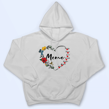 Floral Flower Wreath Valentines Day Hearts - Personalized Custom T Shirt - Gift for Grandma/Nana/Mimi, Mom, Wife, Grandparent