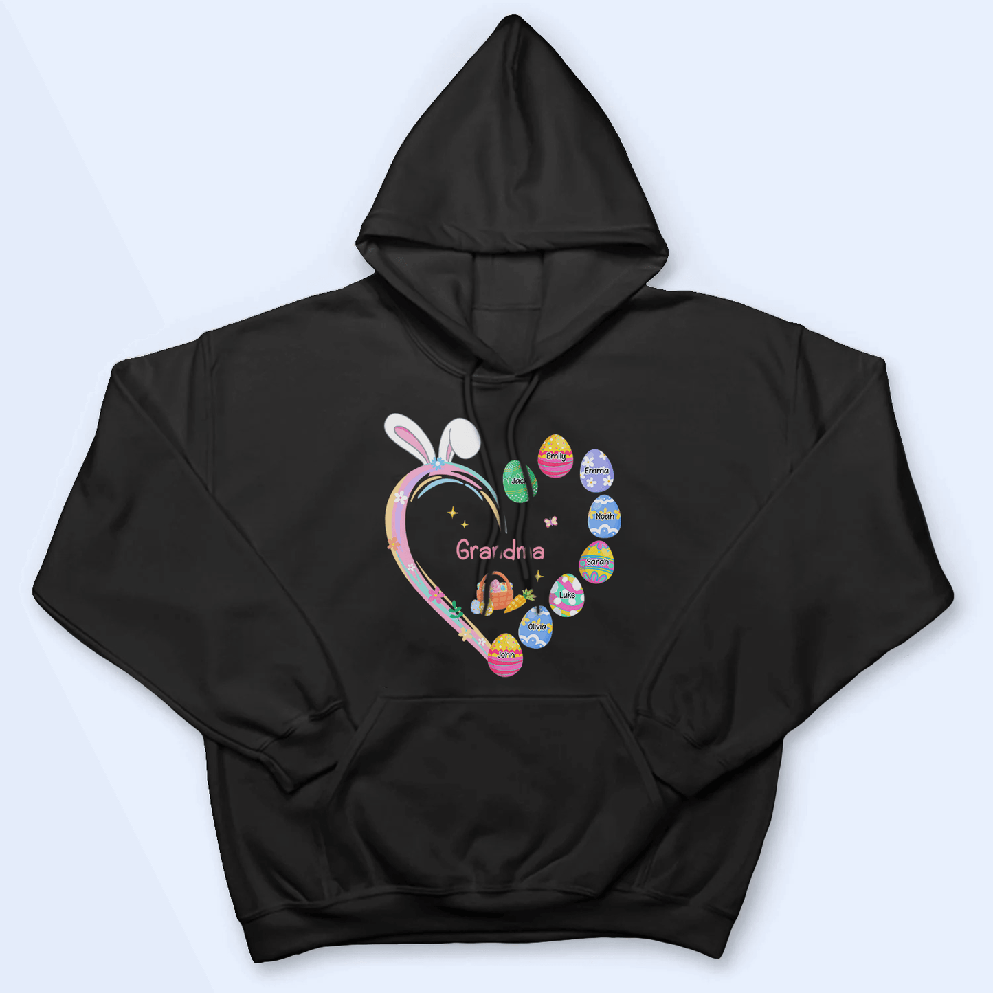 Grandma Easter Heart With Grandkids Bunny - Personalized Custom T Shirt - Easter, Birthday, Loving, Funny Gift for Grandma/Nana/Mimi, Mom, Wife, Grandparent