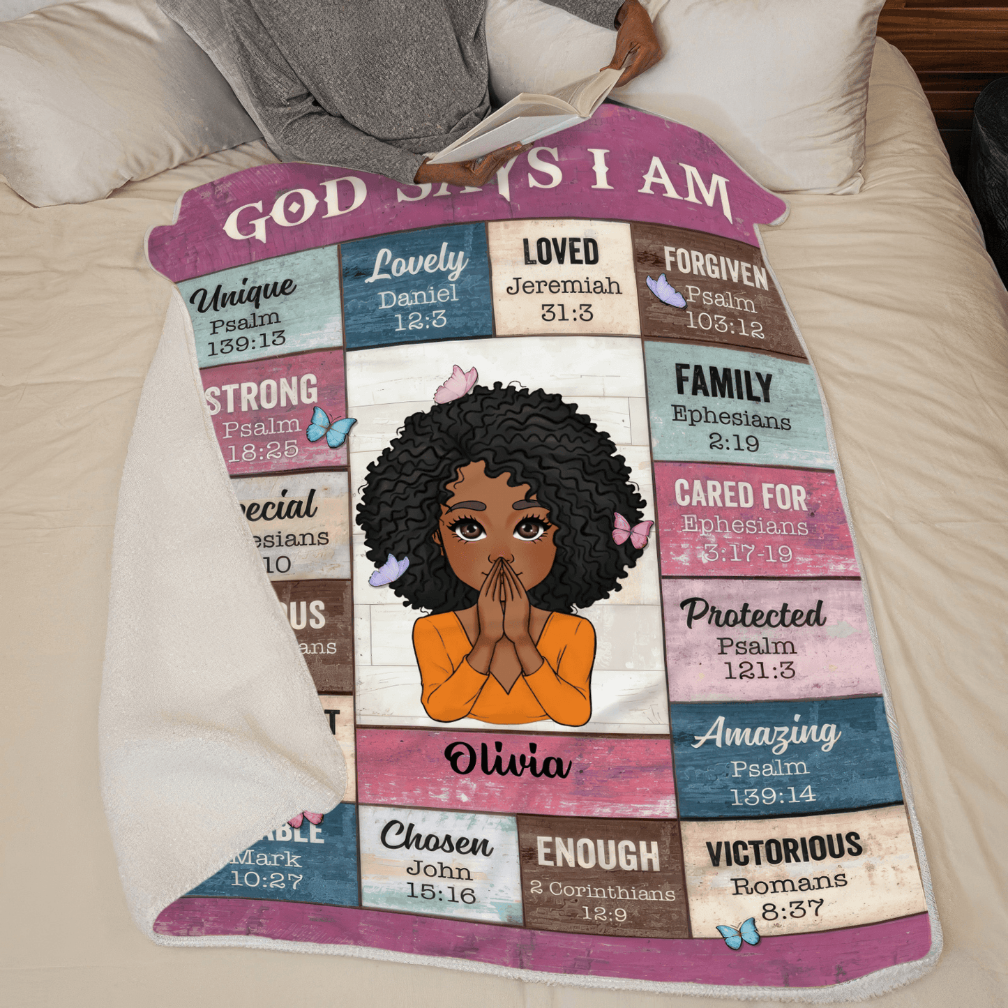 God Says I Am - Custom Blanket - Personalized Gift for Christian Girl, Woman, Sister, Mother, Friend, Wife, Girlfriend or Black History, African American