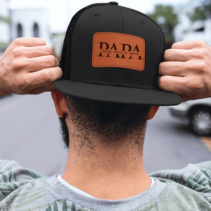 Custom Kids Name Dad Hat for Papas - Personalized Leather Patch Hat, Dad and Kids Trucker Hat - Father's Day Gift for Daddy, Dada, Grandpa