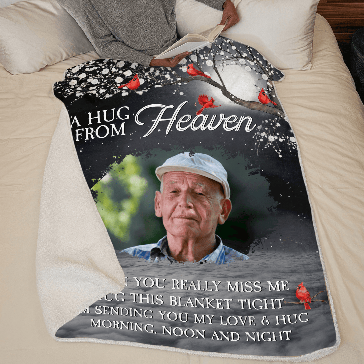 Custom Photo A Hug From Heaven | Memorial Sympathy Personalized Gift for Family Members, Grandma, Grandpa, Dad, Mom, Daughters, Sons | Blanket