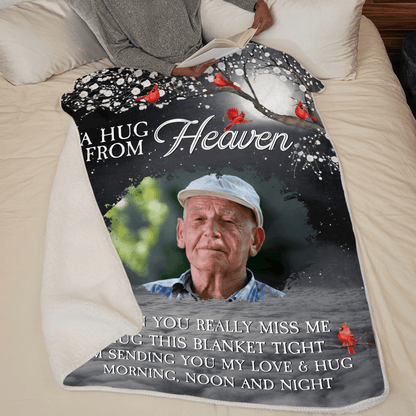 Custom Photo A Hug From Heaven | Memorial Sympathy Personalized Gift for Family Members, Grandma, Grandpa, Dad, Mom, Daughters, Sons | Blanket