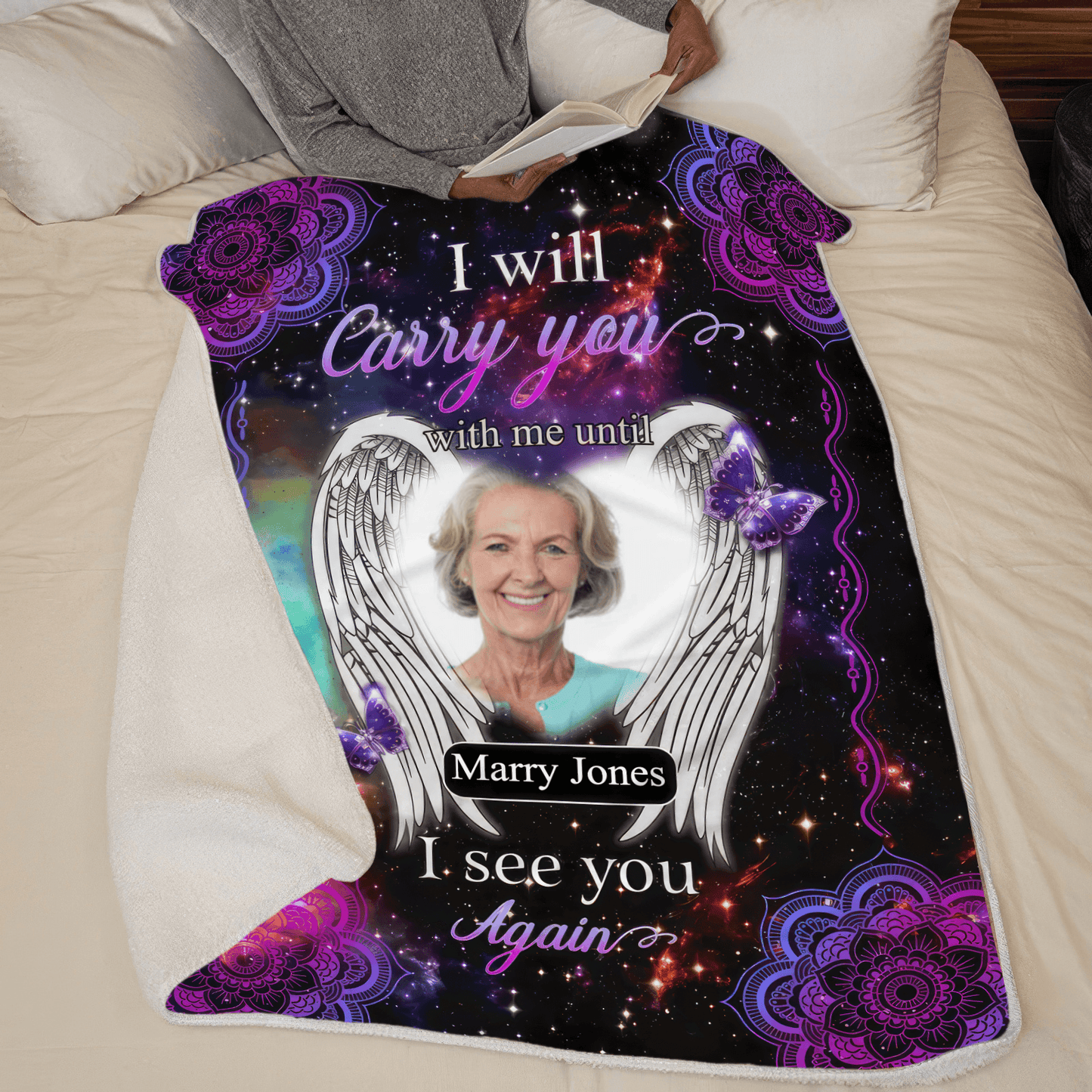 Custom Photo Memorial Until I See You Again | Sympathy Personalized Gifts for Family Members, Grandma, Grandpa, Dad, Mom, Daughters, Sons | Blanket