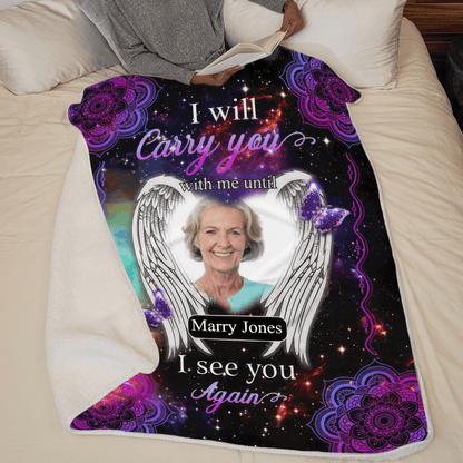 Custom Photo Memorial Until I See You Again | Sympathy Personalized Gifts for Family Members, Grandma, Grandpa, Dad, Mom, Daughters, Sons | Blanket