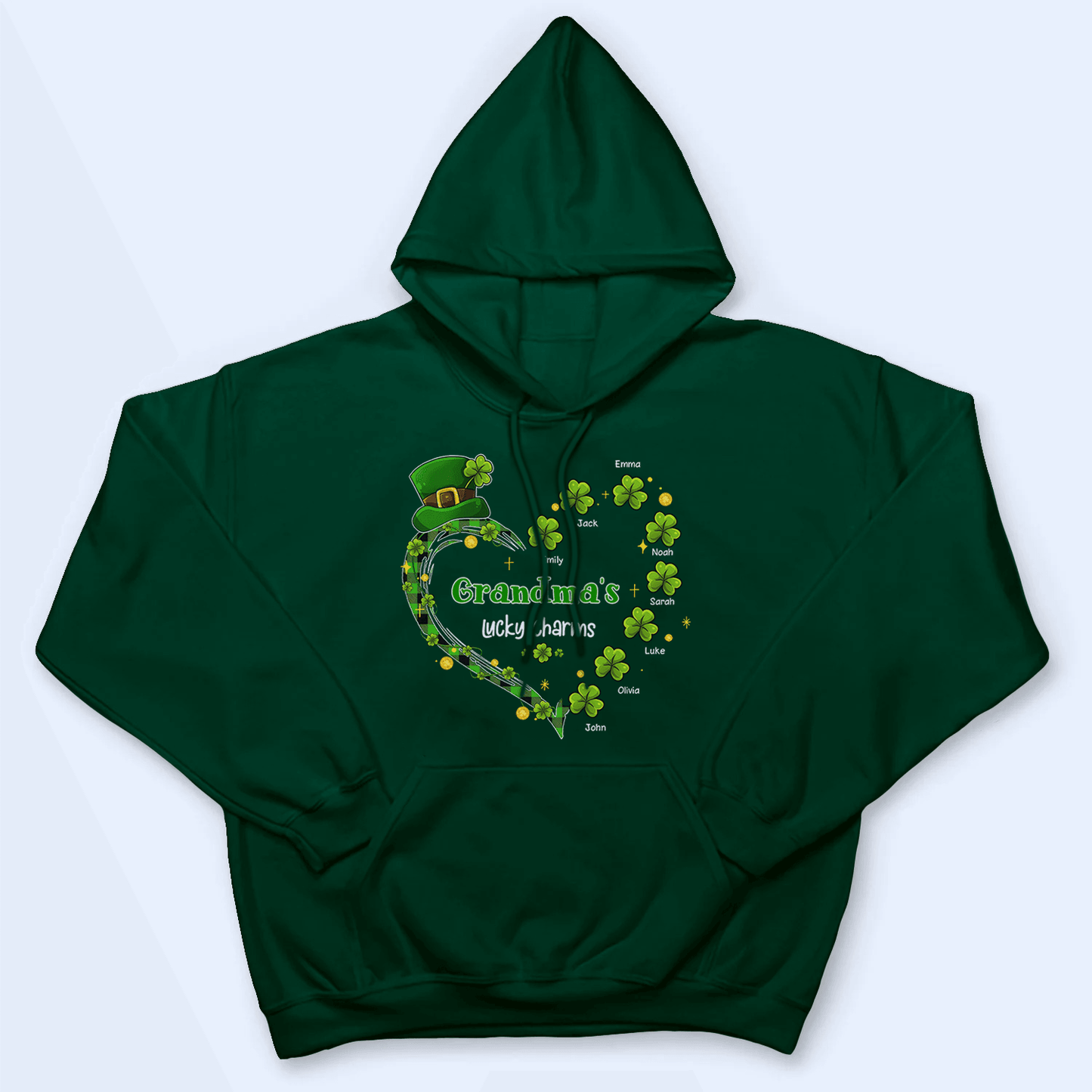 Grandma's Lucky Charms Shamrock St. Patrick's Day - Personalized Custom T Shirt - St. Patrick's Day, Birthday, Loving, Funny Gift for Grandma/Nana/Mimi, Mom, Wife, Grandparent