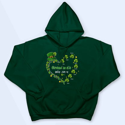 Grandma's Lucky Charms Shamrock St. Patrick's Day - Personalized Custom T Shirt - St. Patrick's Day, Birthday, Loving, Funny Gift for Grandma/Nana/Mimi, Mom, Wife, Grandparent