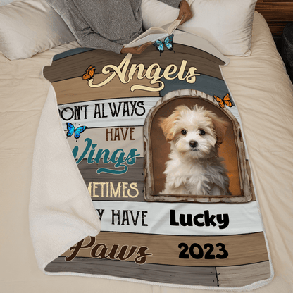 Custom Photo Memorial Angels Sometimes They Have Paws | Personalized Sympathy Gifts for Pet Lovers, Dog Mom, Dog Dad, Cat Mom, Cat Dad | Blanket