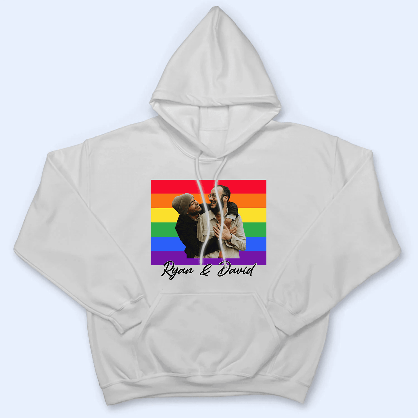 Custom Photo Love Is Love Pride Flag LGBT Couple | Personalized Gift For Pride Month, Valentine, Anniversary, Husband Wife, Girlfriend, Boyfriend, Her/Him, Family | T-shirts