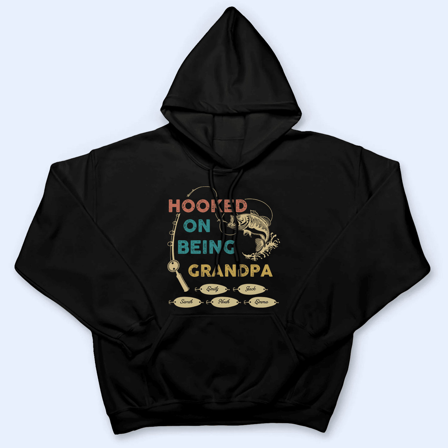 Hooked On Being Grandpa Fishing - Personalized Custom T Shirt - Father's Day Gift for Dad, Papa, Grandpa, Daddy, Dada
