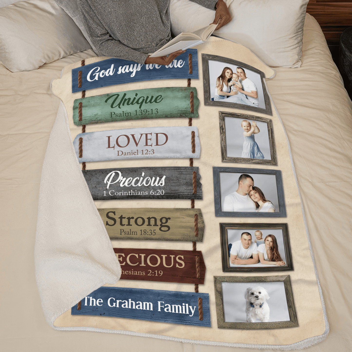 Photo Blanket for Family - Bible Verses - Personalized Gift for for Couple, Husband, Wife - Birthday, Anniversary, Valentine