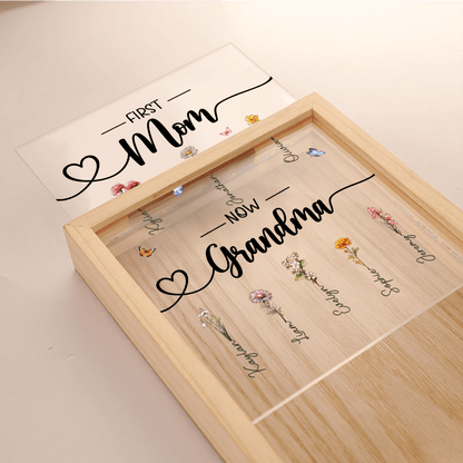 First Mom Now Grandma - Custom Birth Month Flower - Personalized Gift for Grandma - LED Night Lamp, Mother's Day, Birthday | Frame Light Box