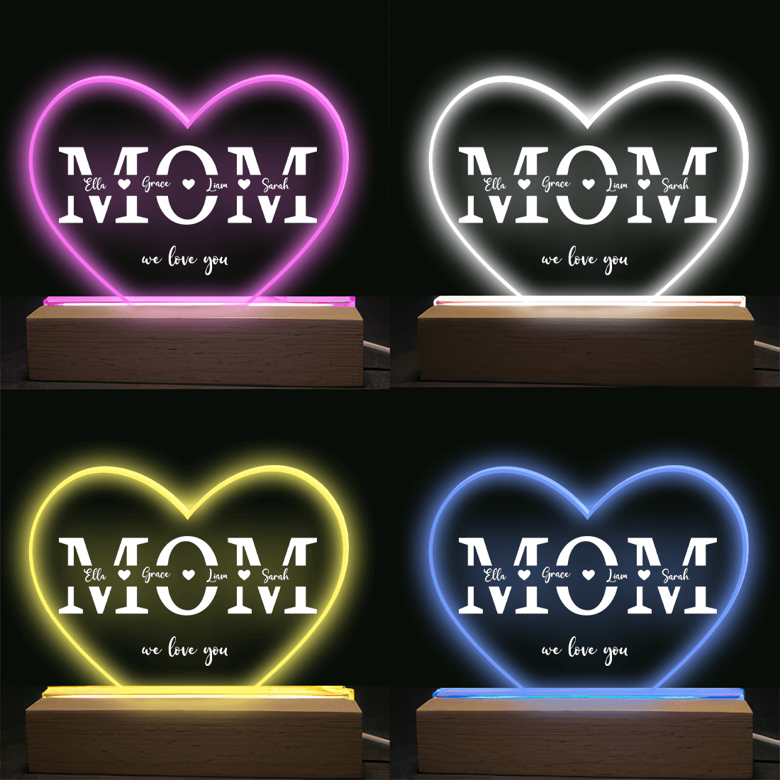 Mom We Love You - Acrylic Plaque Led Lamp - Personalized Gift for Mom - Mother's Day Gift