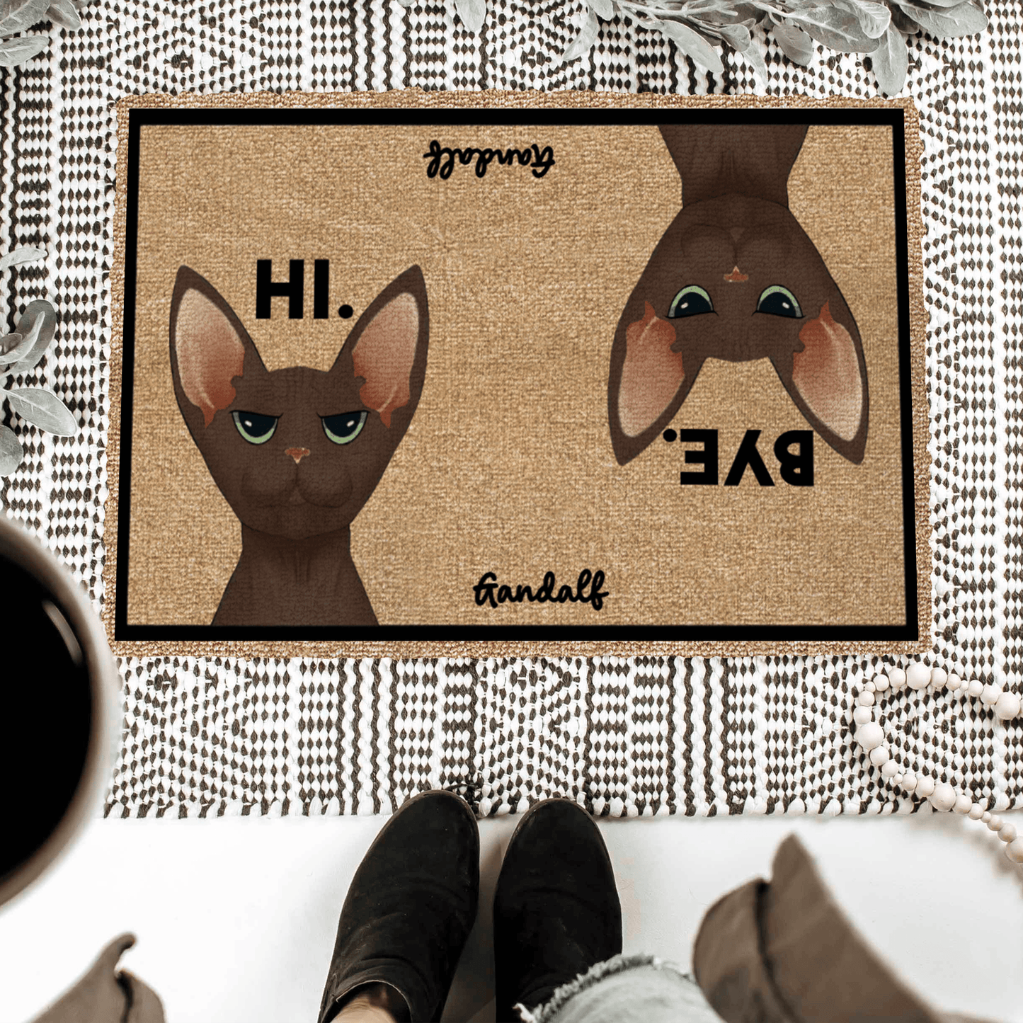 Pet Cat Hi and Bye - Custom Funny Doormat - Personalized Gift for Birthday, Housewarming, Friend, Dog Lover, Dog Mom, Dog Dad | Pet Owner
