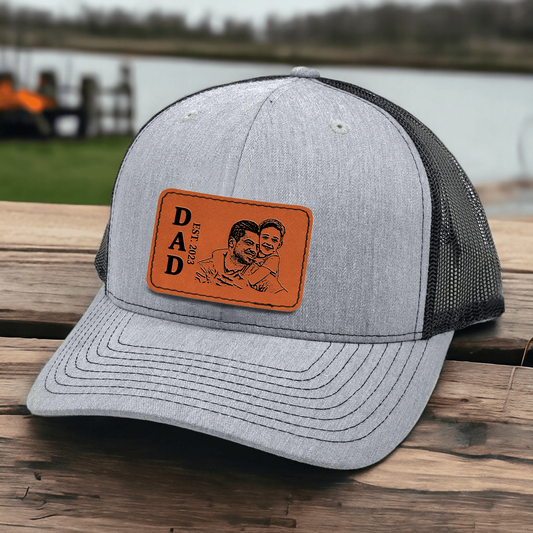 Custom Photo Hat For Dad - Personalized Leather Patch Hat - Father's Day Gifts for Dad, Papa, Daddy