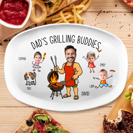 Custom Photo Dad’s Grilling Buddies - Personalized Grilling Platter - Father's Day Gifts for Dad, Husband, Papa, Grandpa, Daddy