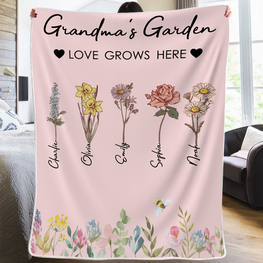 Mom/Grandma's Garden Birth Month Flower - Personalized Custom Blanket - Gift Ideas For Mom, Grandma