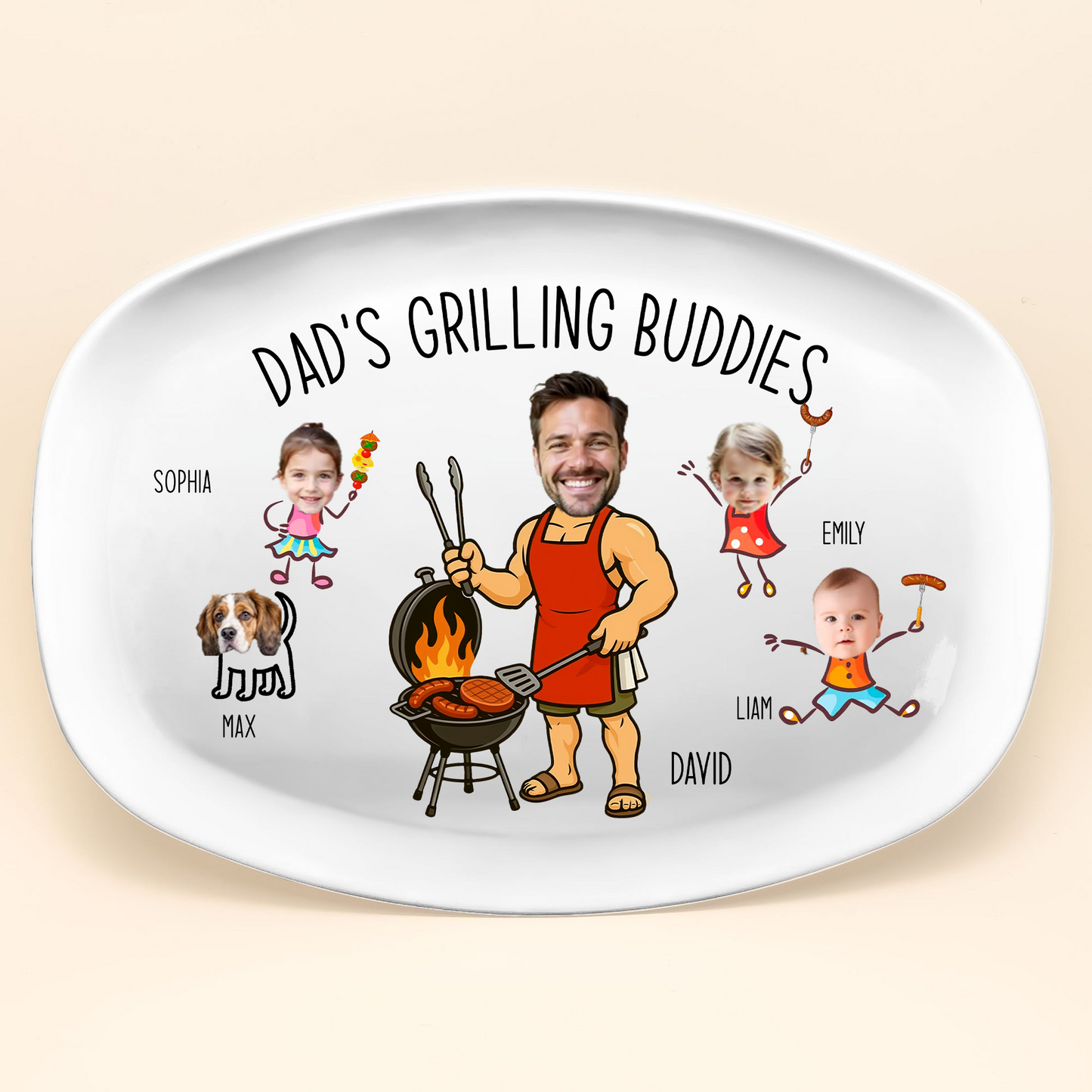 Custom Photo Dad’s Grilling Buddies - Personalized Grilling Platter - Father's Day Gifts for Dad, Husband, Papa, Grandpa, Daddy