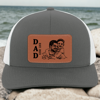 Custom Photo Hat For Dad - Personalized Leather Patch Hat - Father's Day Gifts for Dad, Papa, Daddy