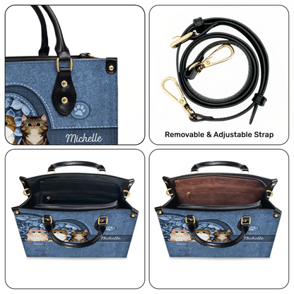 Cat Personalized Leather Handbag - Personalized Gift for Cat Lovers, Cat Mom, Pet Lovers